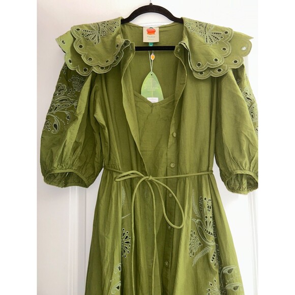 FARM RIO Humming Bird Richelieu Tiered Maxi Dress Size M NWT Green Forest Fairy - Picture 6 of 14